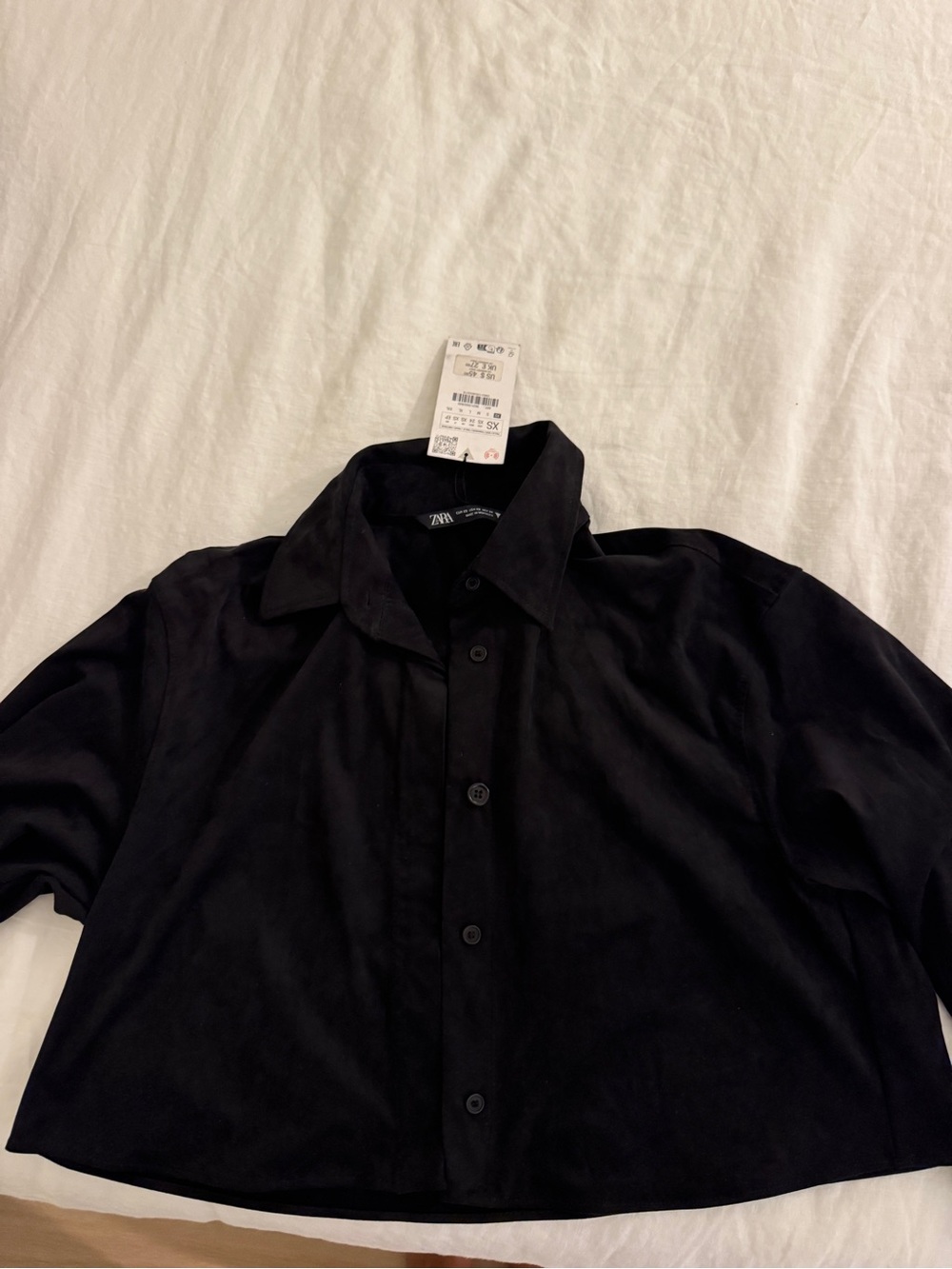Zara cropped suede Black Button-Front Shirt